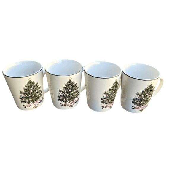 Gibson USA Stoneware NOEL MORNING 4 Coffee / Tea Cups Handles CHRISTMAS - Picture 1 of 2